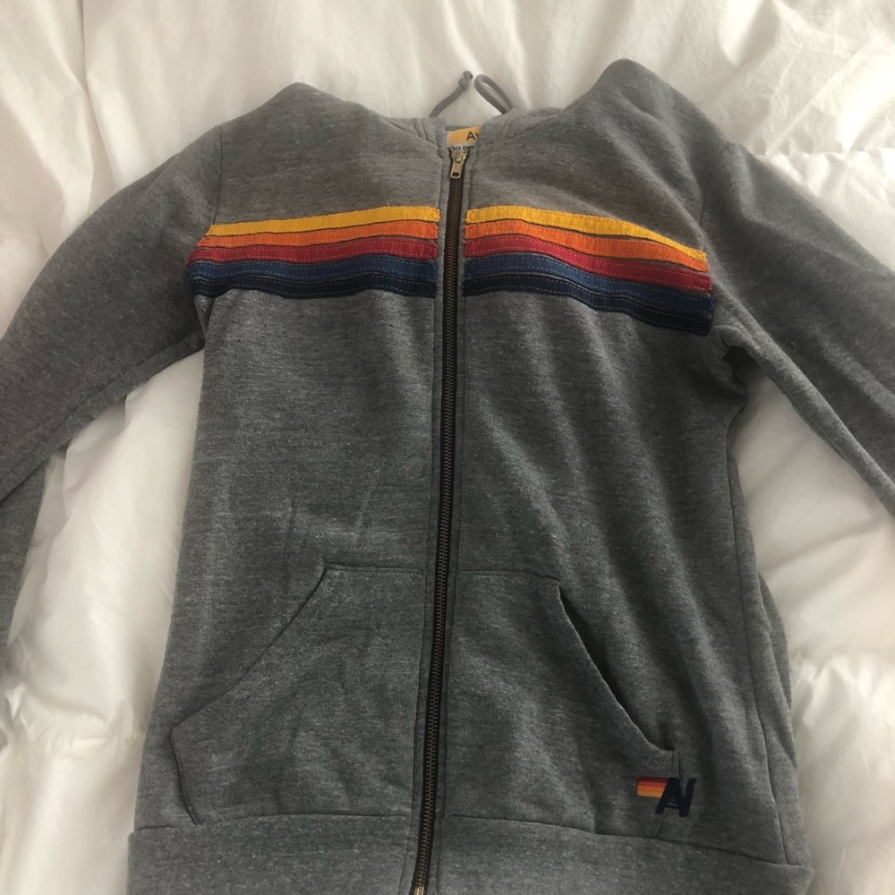 Aviator Nation Heather Grey 5 Strip Hoodie Size M